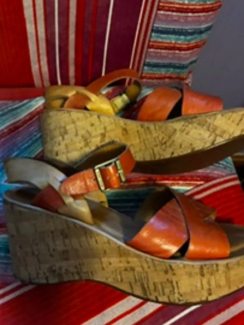 Kork-Ease Comfort Platform The most comfWedge Sandal in orange leather, Size 7.5